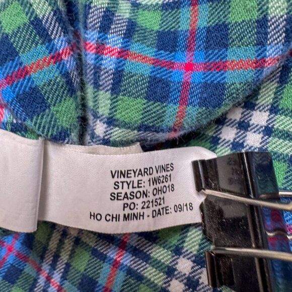 Vineyard Vines Shirt Mens Large Blue Plaid Slim Fit Whale Button Down Flannel - Picture 10 of 13